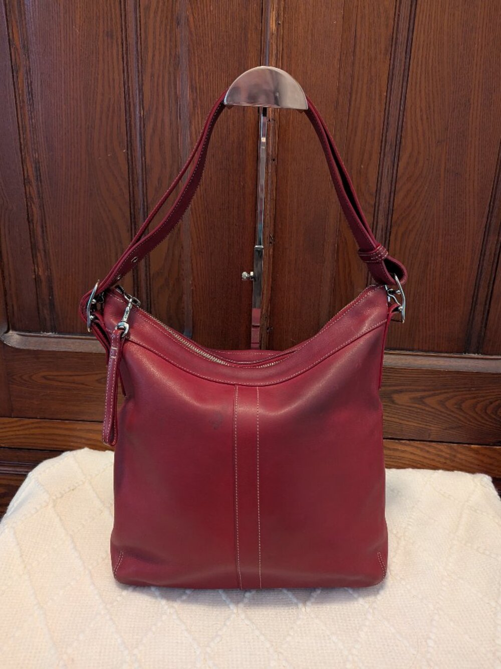Coach # 9188 Legacy Slim Duffel Crossbody Red Leather Purse Shoulder Bag